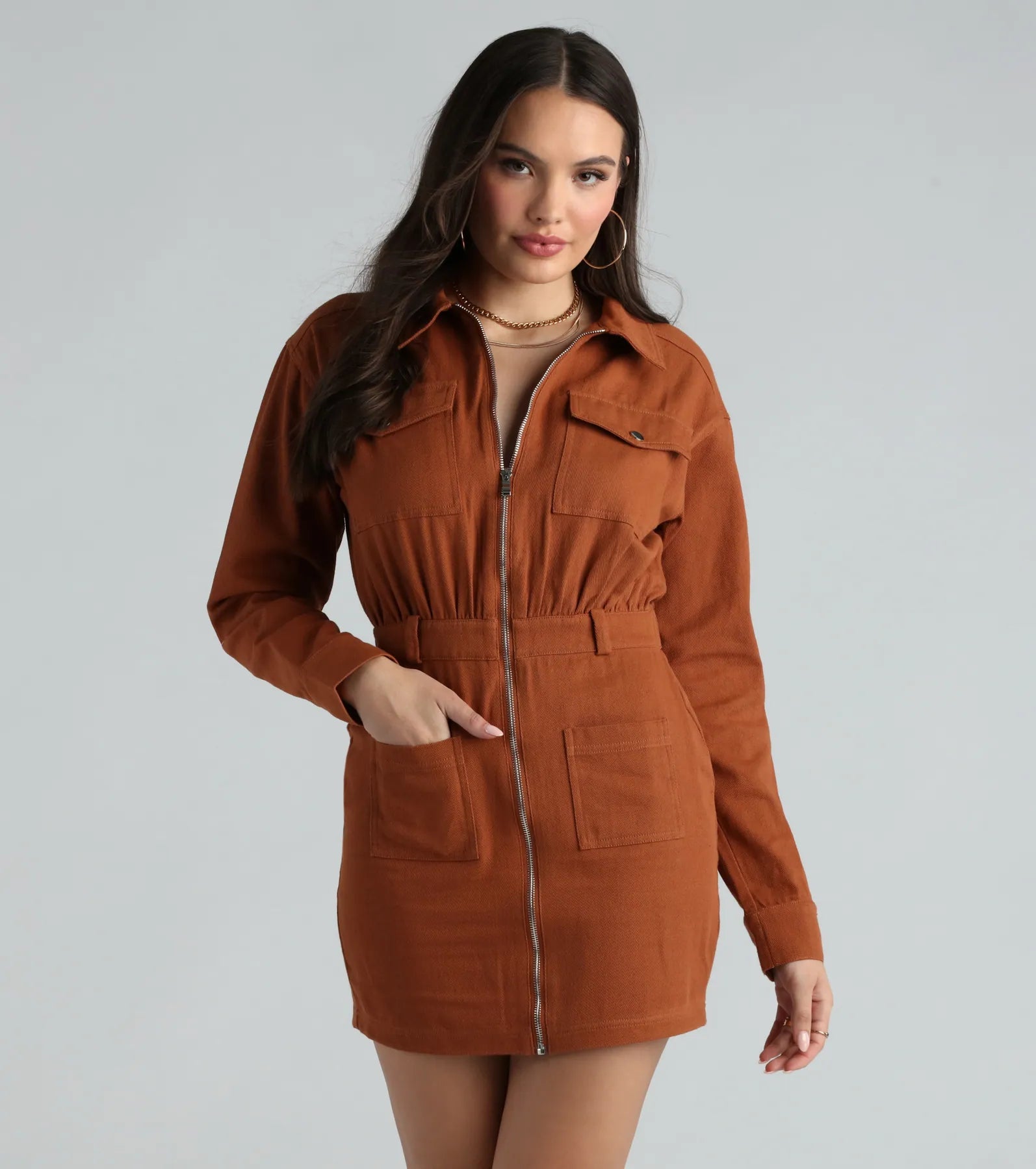 Button - Front Casual Dresses with Decorative Buttons It's A Must Collared Denim Mini Dress Button - Front Casual Dresses with Decorative Buttons It's A Must Collared Denim Mini Dress