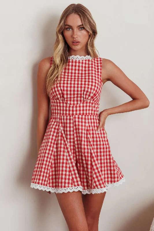 Child - Sized Casual Dresses with Cute Designs Loving Me Sleeveless Romper Gingham Red Child - Sized Casual Dresses with Cute Designs Loving Me Sleeveless Romper Gingham Red