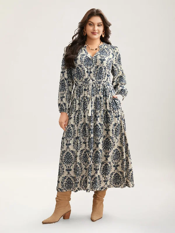Pocket - Equipped Casual Dresses for Practicality Boho Print Notched Tie Knot Maxi Dress Pocket - Equipped Casual Dresses for Practicality Boho Print Notched Tie Knot Maxi Dress