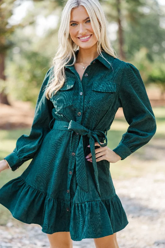 Argyle - Printed Casual Dresses in Pastel Hues​ Hold My Hand Emerald Green Corduroy Dress