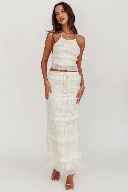 Recycled - Material Casual Dresses for Sustainability Helios Shirred Sequin Maxi Skirt Beige Recycled - Material Casual Dresses for Sustainability Helios Shirred Sequin Maxi Skirt Beige