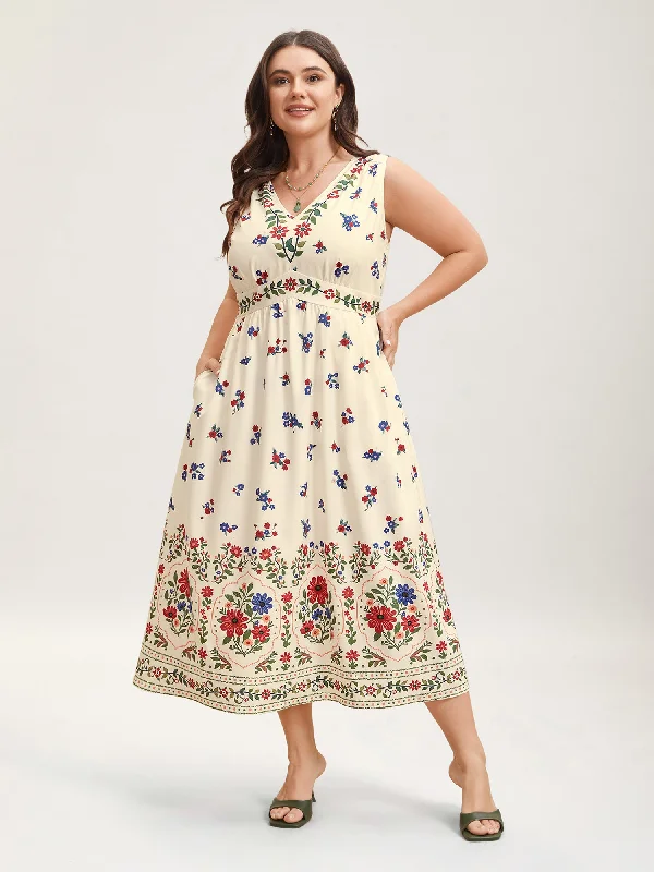 Hypoallergenic Casual Dresses for Sensitive Skin Floral Print V-Neck Waist-Cinched Dress Hypoallergenic Casual Dresses for Sensitive Skin Floral Print V-Neck Waist-Cinched Dress