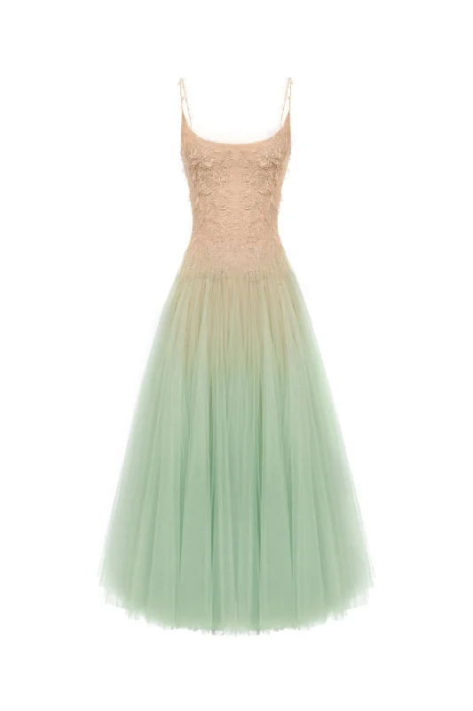 Beach Casual Dresses with a Breezy Design​ Mint Ombre Lace Midi Dress