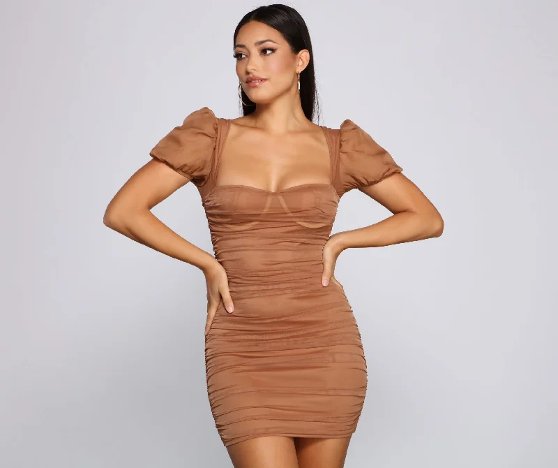 Mini dresses with tiered skirts for added volume Stylish Influence Ruched Mini Dress Mini dresses with tiered skirts for added volume Stylish Influence Ruched Mini Dress