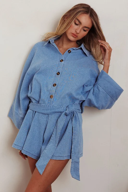 Denim Casual Dresses for a Casual and Durable Option Daytona Beach Button-Up Romper Denim Blue Denim Casual Dresses for a Casual and Durable Option Daytona Beach Button-Up Romper Denim Blue
