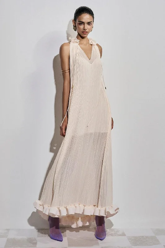 Spring - Season Casual Dresses in Fresh Colors Victoire Pleated V-Neck Polyester Ankle Length Dress Spring - Season Casual Dresses in Fresh Colors Victoire Pleated V-Neck Polyester Ankle Length Dress