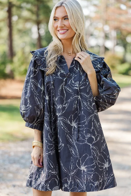 Denim Casual Dresses for a Casual and Durable Option​ Just A Dream Charcoal Gray Floral Dress
