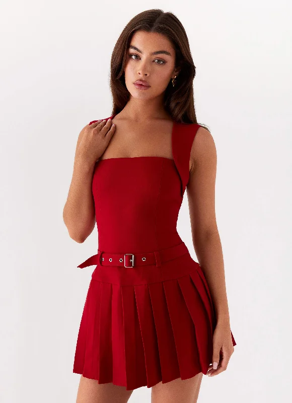 Summer - Appropriate Casual Dresses in Lightweight Materials Justina Belted Mini Dress - Red Summer - Appropriate Casual Dresses in Lightweight Materials Justina Belted Mini Dress - Red