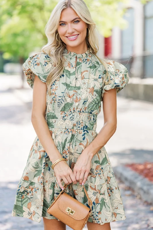 Neon - Colored Casual Dresses for a Trendy Look Let's Get Going Sage Green Floral Dress Neon - Colored Casual Dresses for a Trendy Look Let's Get Going Sage Green Floral Dress