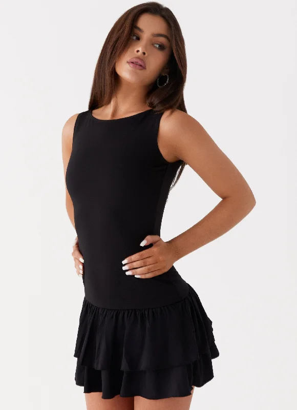 Stretchable Casual Dresses for a Flexible Fit​ Rhiannon Frill Mini Dress - Black