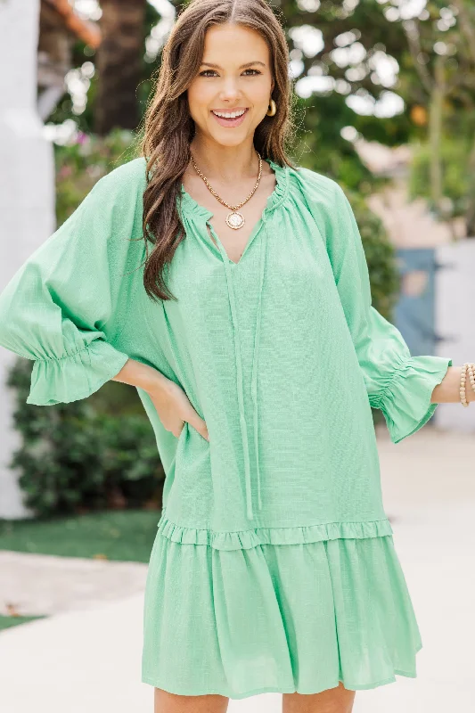 Ombre - Dyed Casual Dresses for a Gradient Effect Always In The Lead Green Linen Dress Ombre - Dyed Casual Dresses for a Gradient Effect Always In The Lead Green Linen Dress