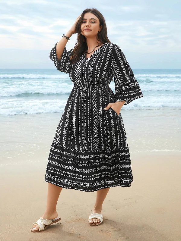 Floral Printed Casual Dresses for Summer Geo Print Stretchy-Waist Tiered Skirt Midi Dress Floral Printed Casual Dresses for Summer Geo Print Stretchy-Waist Tiered Skirt Midi Dress
