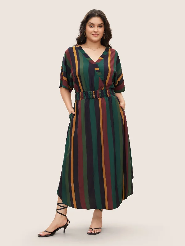 Belted Casual Dresses to Define the Waist Striped Dolman Sleeve Pocket Shirred Flutter Wrap Dress Belted Casual Dresses to Define the Waist Striped Dolman Sleeve Pocket Shirred Flutter Wrap Dress