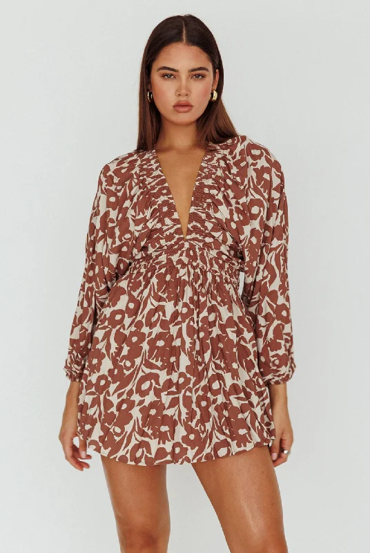 Denim - Patchwork Casual Dresses for a Unique Design Going Your Way Long Sleeve Mini Dress Floral Brown Denim - Patchwork Casual Dresses for a Unique Design Going Your Way Long Sleeve Mini Dress Floral Brown
