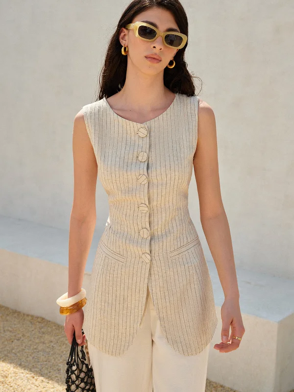 Sleep - Wear Inspired Casual Dresses for a Cozy Feel Cotton & Linen Button-Front Sleeveless Vest Sleep - Wear Inspired Casual Dresses for a Cozy Feel Cotton & Linen Button-Front Sleeveless Vest