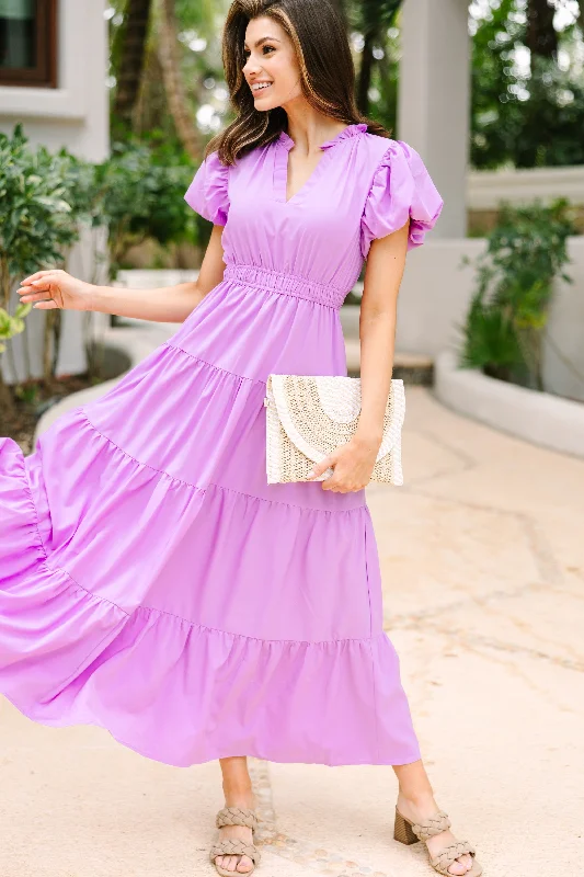 Layered Casual Dresses for a Stylish Ensemble Coming Back For You Lavender Purple Tiered Midi Dress Layered Casual Dresses for a Stylish Ensemble Coming Back For You Lavender Purple Tiered Midi Dress
