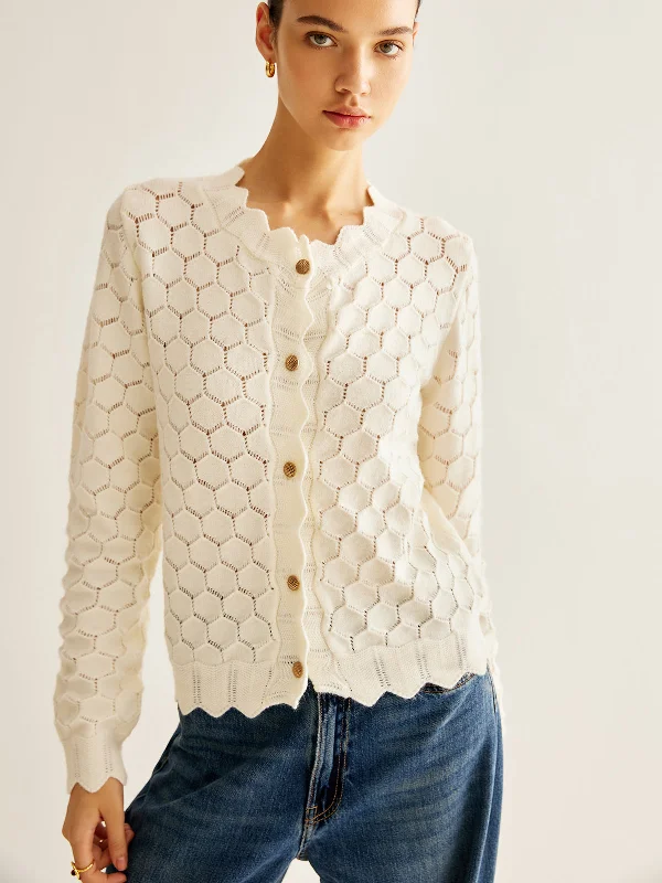 Pocket - Equipped Casual Dresses for Practicality​ Wave Trim Hollow Out Cardigan