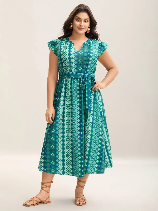 Organic Cotton Casual Dresses for a Natural Choice Boho Vacation Print Belted Notched Midi Dress Organic Cotton Casual Dresses for a Natural Choice Boho Vacation Print Belted Notched Midi Dress