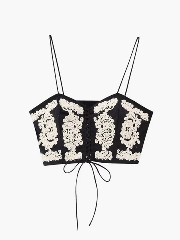 Sequined Casual Dresses for Special Occasions​ Embroidered Floral Tied Cami Top