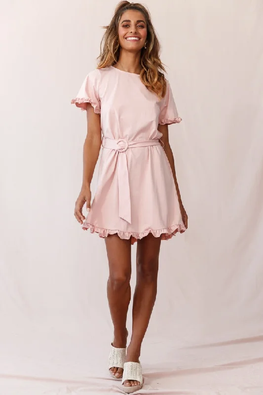 Mini dresses with polka dot patterns Chelsea Belted T-Shirt Dress Blush