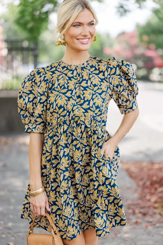 Toddler Casual Dresses in Soft Fabrics​ Oh So Thankful Navy Floral Babydoll Dress