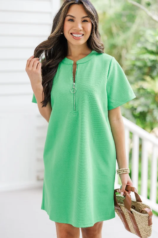 Sun - Protective Casual Dresses for Outdoor Activities​ On The Go Green Textured Dress
