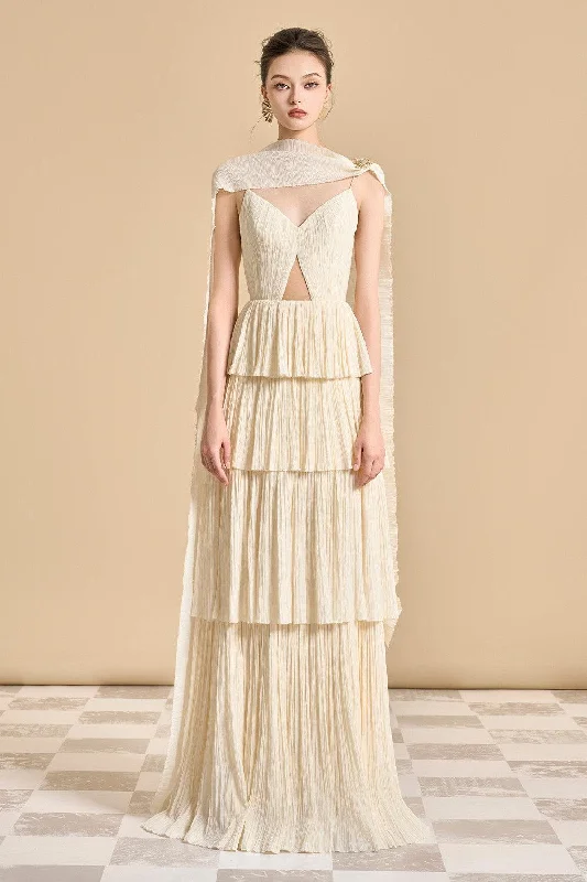 Sequined Casual Dresses for Special Occasions Uriel Layered Scarf Neck Tencel Floor Length Dress Sequined Casual Dresses for Special Occasions Uriel Layered Scarf Neck Tencel Floor Length Dress