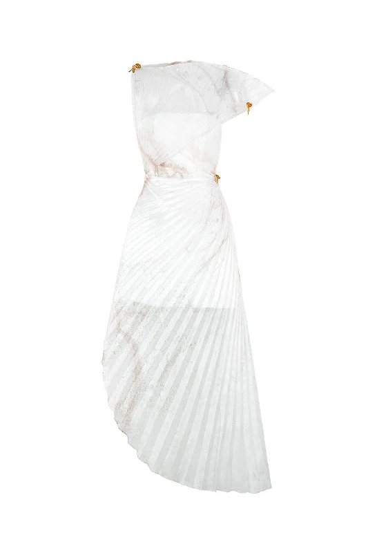 Sleeveless Casual Dresses for Warm Weather​ Isabella Asymmetric Pleated Organza Ankle Length Dress
