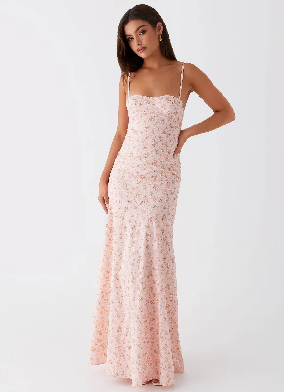 Smocked Waist Casual Dresses for Comfort​ Britney Maxi Dress - Pink Ditsy Floral