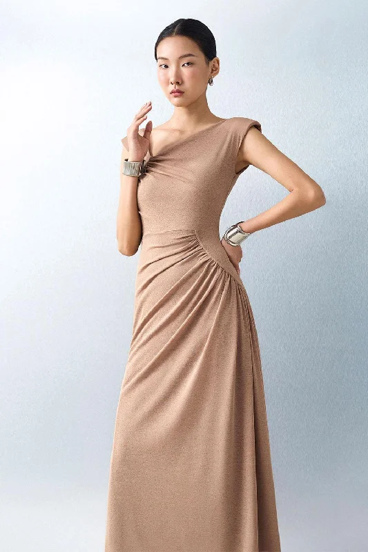 Sleep - Wear Inspired Casual Dresses for a Cozy Feel Yari Gathered Cap Sleeved Knit Ankle Length Dress Sleep - Wear Inspired Casual Dresses for a Cozy Feel Yari Gathered Cap Sleeved Knit Ankle Length Dress