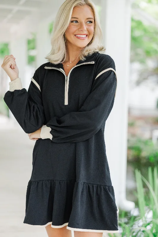 Maxi Casual Dresses for a Relaxed Look​ Make It Right Black Half Zip Sweatshirt Dress