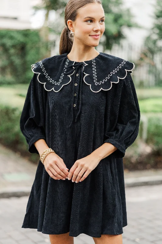 Sleep - Wear Inspired Casual Dresses for a Cozy Feel Sure Thing Black Scalloped Dress Sleep - Wear Inspired Casual Dresses for a Cozy Feel Sure Thing Black Scalloped Dress