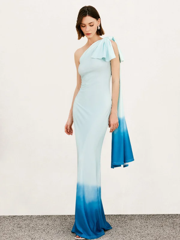 Picnic - Ready Casual Dresses in Bright Colors​ Ombre One Shoulder Long Dress