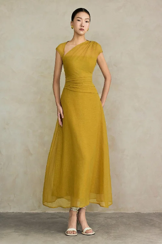 Knit Casual Dresses in Chunky Patterns Perla A-line Asymmetric Neck Silk Ankle Length Dress Knit Casual Dresses in Chunky Patterns Perla A-line Asymmetric Neck Silk Ankle Length Dress