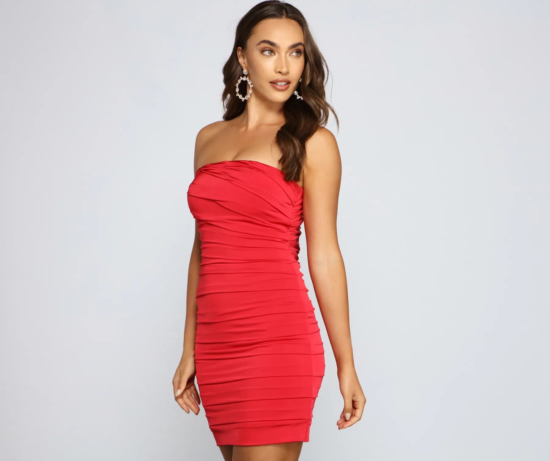 Sheer mini dresses with lace inserts Xena Formal Pleated Bodycon