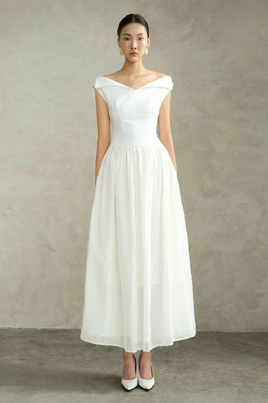 Beach Casual Dresses with a Breezy Design Hira A-line Sailor Collar Neck Silk Crepe Ankle Length Dress Beach Casual Dresses with a Breezy Design Hira A-line Sailor Collar Neck Silk Crepe Ankle Length Dress