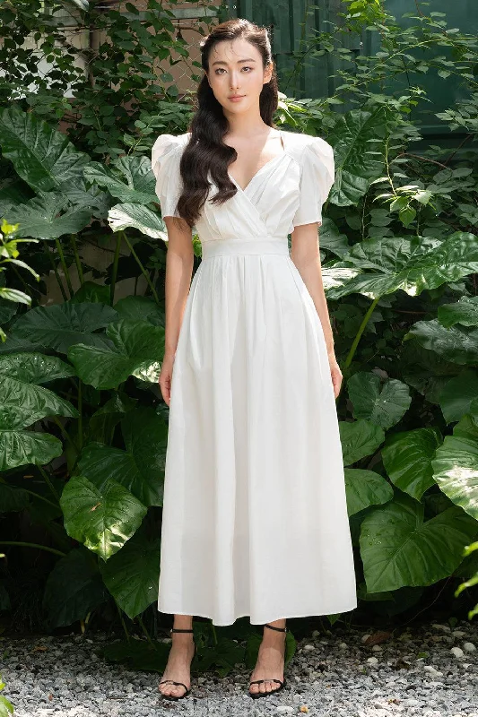 Sleeveless Casual Dresses for Warm Weather Sarai A-line Puffy Sleeved Silk Midi Dress Sleeveless Casual Dresses for Warm Weather Sarai A-line Puffy Sleeved Silk Midi Dress