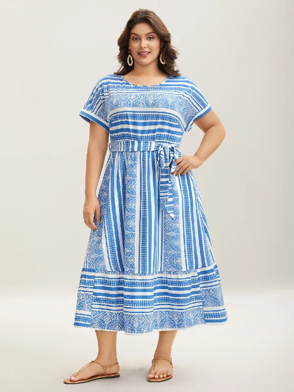 Rain - Resistant Casual Dresses for Wet Weather Nautical Stripes Belted Pockets Maxi Dress Rain - Resistant Casual Dresses for Wet Weather Nautical Stripes Belted Pockets Maxi Dress