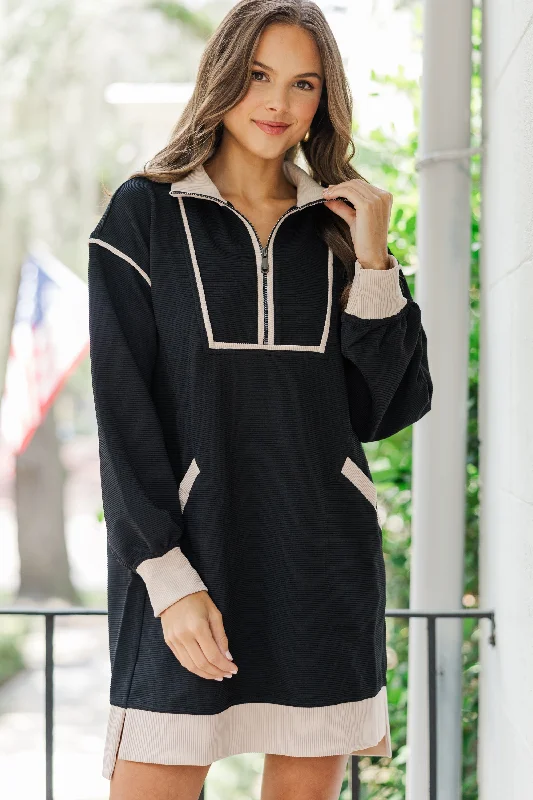Two - Piece Casual Dresses for a Modular Look Take Care Black Contrast Sweatshirt Dress Two - Piece Casual Dresses for a Modular Look Take Care Black Contrast Sweatshirt Dress