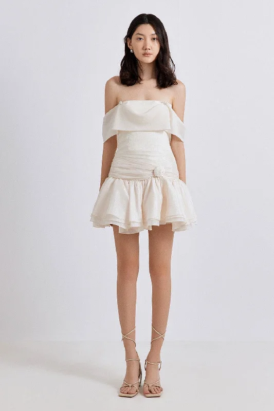Glittery Casual Dresses for a Sparkly Effect​ Crissi Drop Waist Off-Shoulder Silk Mini Dress