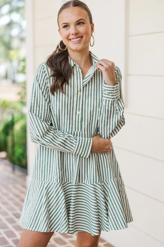 Party Casual Dresses for a Night Out​ This Is The Day Hunter Green Striped Dress