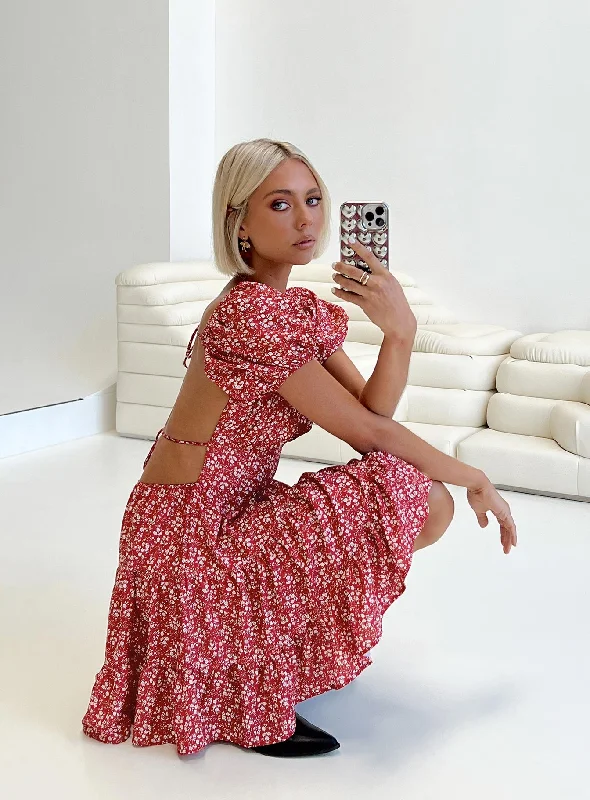 Sheer mini dresses with lace inserts Danny Mini Dress Red Floral