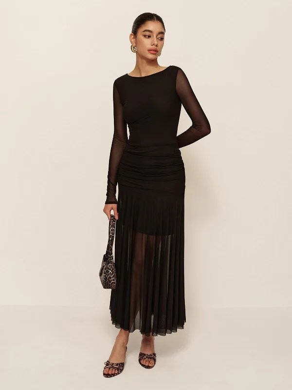 Velvet Casual Dresses for a Luxurious Look Sheer Pleated Hem Long Sleeve Ruched Dress Velvet Casual Dresses for a Luxurious Look Sheer Pleated Hem Long Sleeve Ruched Dress
