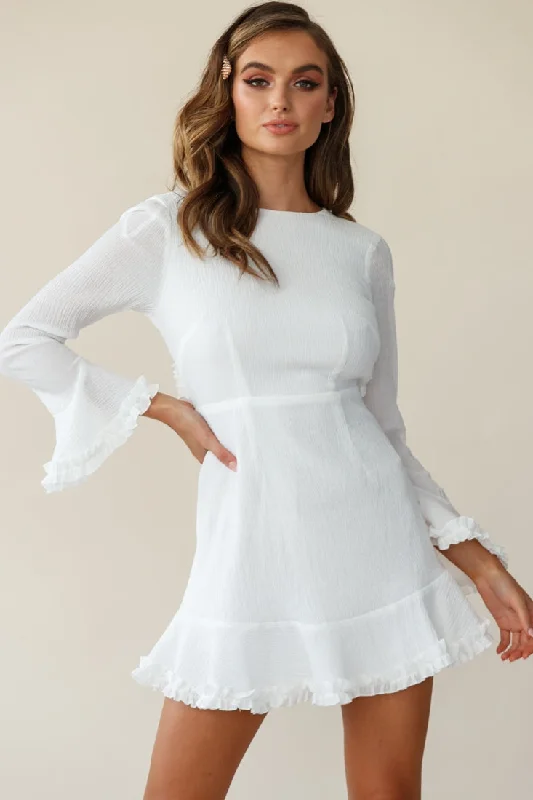 Velvet mini dresses for autumn weddings Marta Flared Cuff Cut-Out Back Dress White