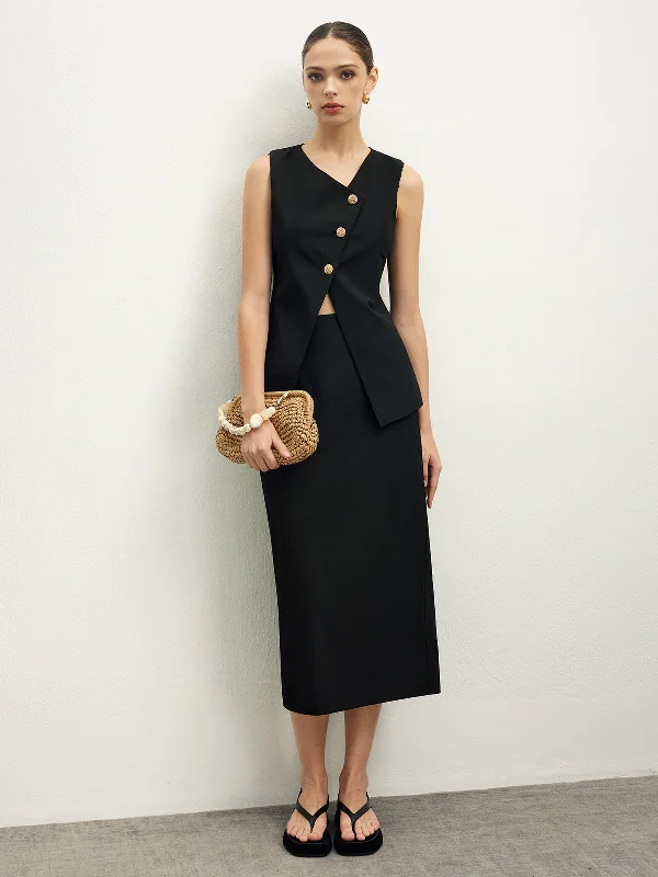 Spring - Season Casual Dresses in Fresh Colors Asymmetrical Button Top A Line Skirt set Spring - Season Casual Dresses in Fresh Colors Asymmetrical Button Top A Line Skirt set