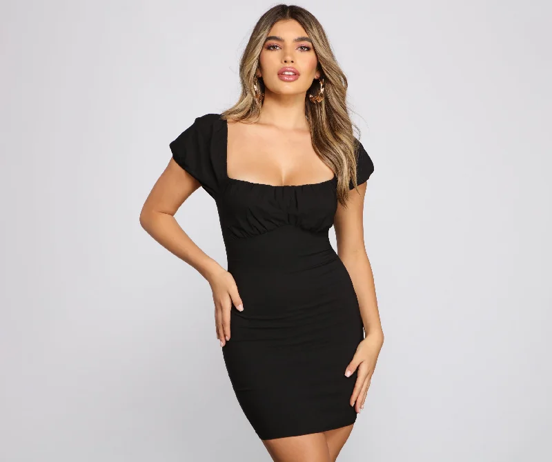Mini dresses with gathered skirts for a voluminous effect Iconic Glam Puff Sleeve Mini Dress Mini dresses with gathered skirts for a voluminous effect Iconic Glam Puff Sleeve Mini Dress