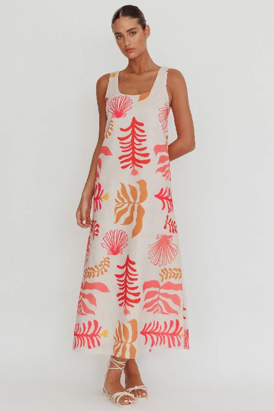 Neon - Colored Casual Dresses for a Trendy Look Thetis Leaf And Shell Maxi Slip Dress Pink Neon - Colored Casual Dresses for a Trendy Look Thetis Leaf And Shell Maxi Slip Dress Pink