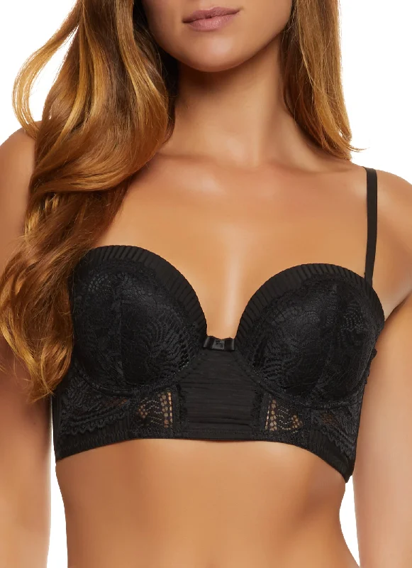 Comfortable Cotton Lingerie for Women  Shadow Stripe Patterned Lace Balconette Bra | Converts to Strapless