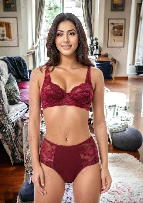hand wash only women bra and panty sets for delicate care Cheriee Roja set lightly padded - extremely beautiful (c87)