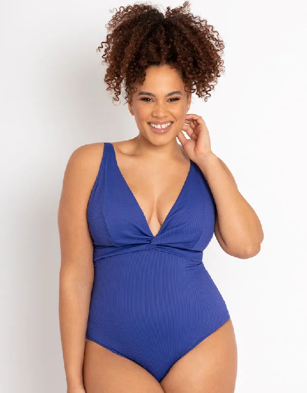 Wireless non wired bras with wide straps​ Curvy Kate Twist and Shout Non Wired Multiway Swimsuit Ultraviolet